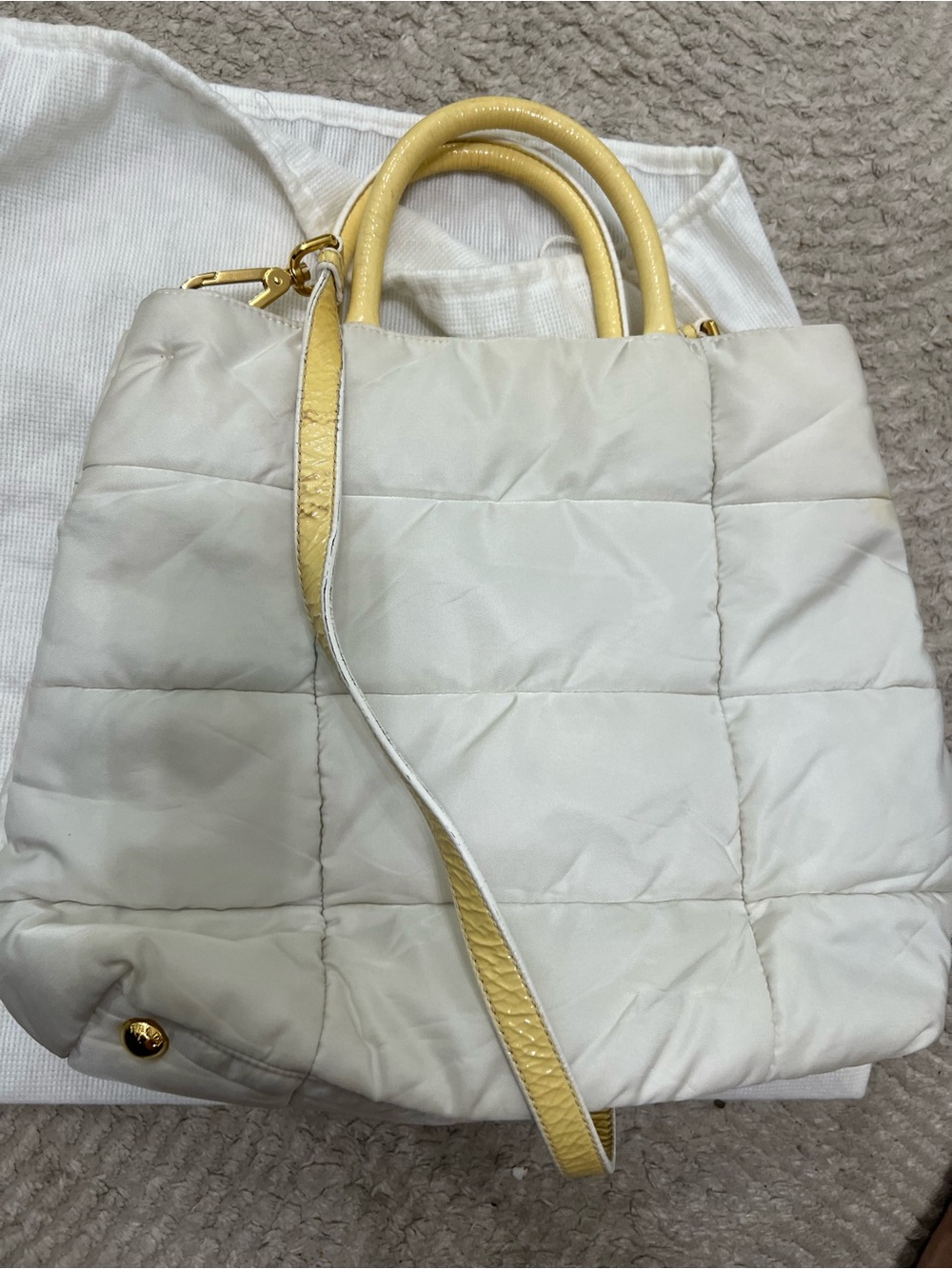 Prada Cream Quilted Tote with Yellow Trim and Gold Hardware - Picture 8 of 8